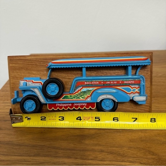 Vintage 1982 Philippine Jeepney 3D Wood Mounted Blue WWIl Jeep Memorabilia - Picture 5 of 7